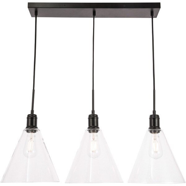 Hugh 3 Light Black And Clear Glass Pendant, Living District, Mfr#: LD6231BK